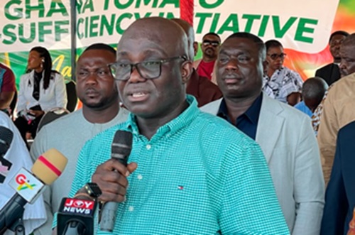 Eric Opoku, the Minister of Food and Agriculture, speaking at the launch of the Ghana Tomatoes Self-Sufficiency Initiative at Anloga in the Volta Region