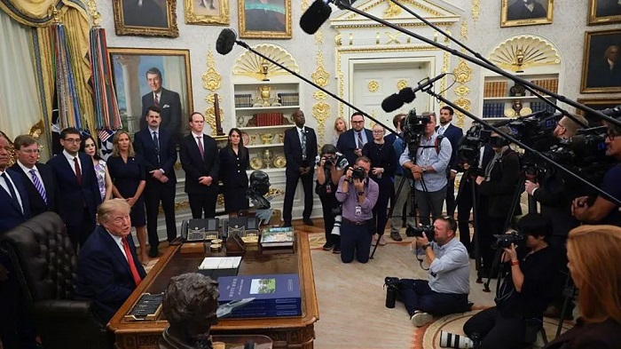 Trump took questions from the press in the Oval Office shortly after the announcement
