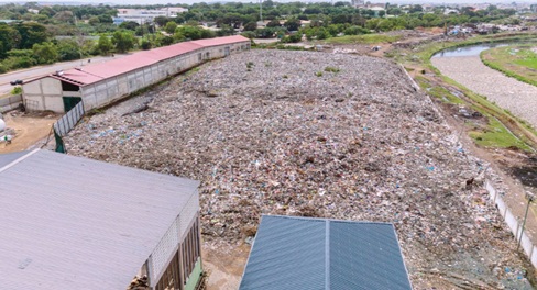 Aerial shot of the mountain of waste to be cleared at Agbogbloshie site