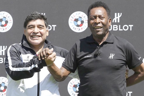 Diego Maradona and Pele (right) considered the greatest footballers of the past generation