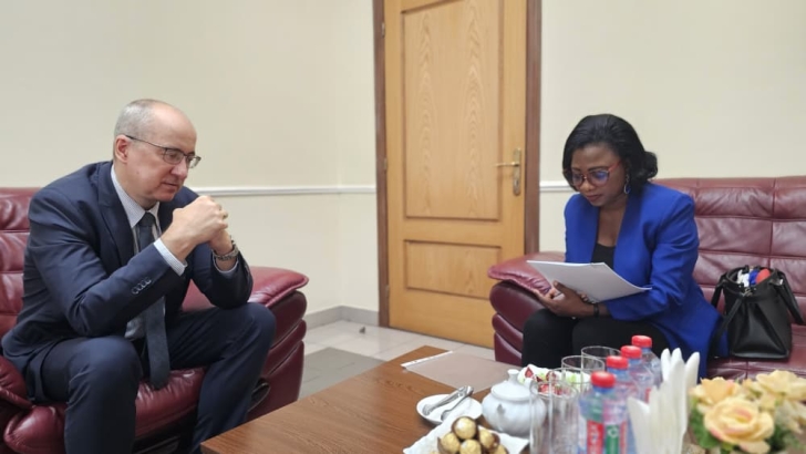 Andrei Ordash, Russian Ambassador to Ghana, speaking to Augustina Tawiah, a Principal Staff Writer with at Graphic