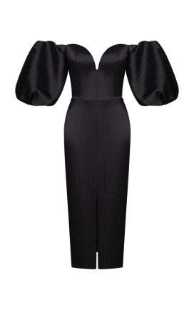 black puff midi dress