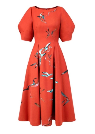 floral puff midi dress