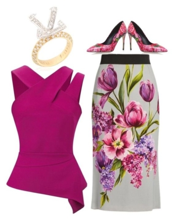 purple floral with solids