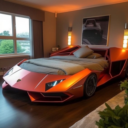 . An adult Lamborghini bed with a password-protected safe box to store most precious belongings