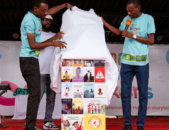 Some staff of NNF Books unveiling the 17 books during the launch 