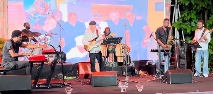 Bill Macpherson (in cap) and the GHJazz Collective at the tribute concert 233 pays tribute to bassist Nee Sackey
