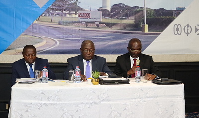 Board Chairman of VALCO, Dr Henry Benyah (middle) with the Chief Executive Officer, Mr. Dan Acheampong (right) and a senior official of the company on the left at the AGM Senior officials of VALCO at the AMG