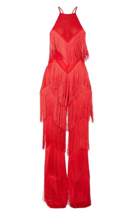 red fringe jumpsuit