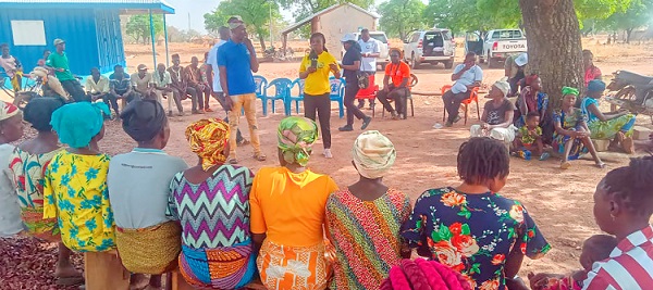Dorcas Owusuaa Agyei, LOGMe Project National Coordinator, addressing some beneficiaries at Gbango