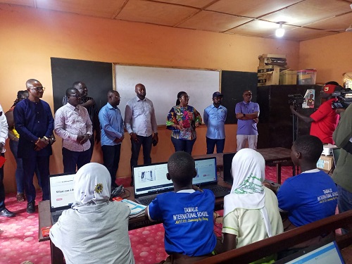 Minister of Communications and Digitalisation (MoCD), Ursula Owusu-Ekuful explaining opportunities in ICT to the girls