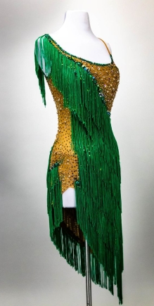Green combo mixed fringe dress