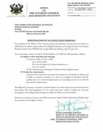 The statement from the Office of the Attorney General and Ministry of Justice