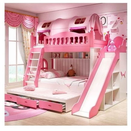 Customised bed for girls with storage and slides