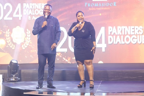 MCs: Gideon Kodo and Jacinta Ocansey welcoming the guests to the Partners Awards Ceremony