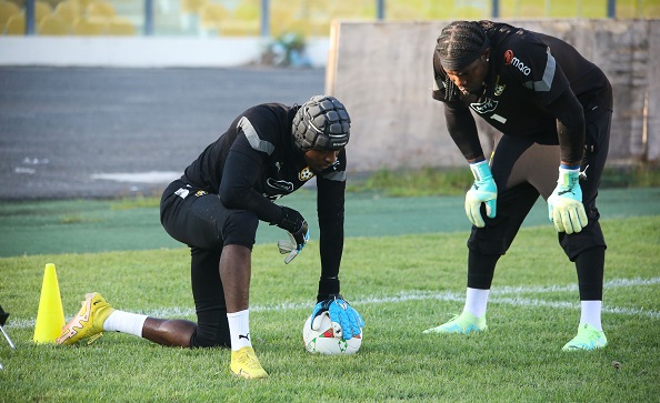 Two goalkeepers training together