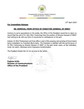 The Presidency's statement