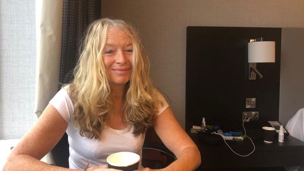 Alison Stitt in her quarantine hotel room