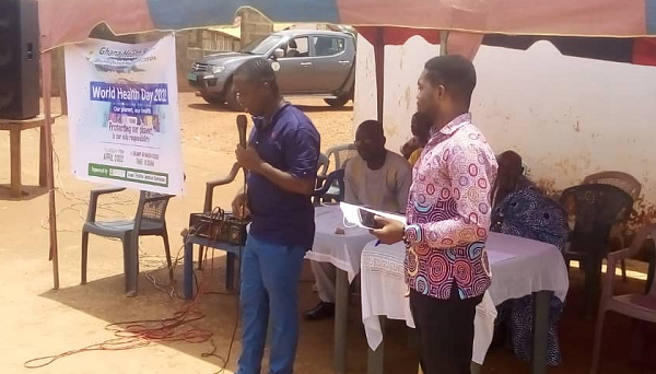 The Director of the KSam Essilfie Medical Foundation, Mr Stephen Quansah, giving an address during the health screening exercise
