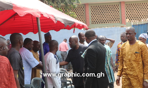 Information Minister Kojo Oppong Nkrumah, and his deputy Pius Enam Hadzide commiserating with Ahmed Hussein-Suale's family
