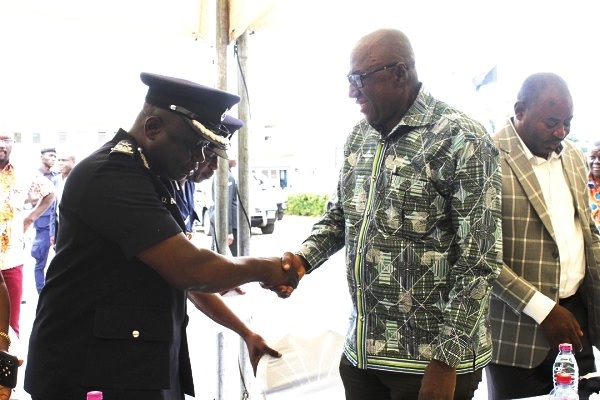  Mr Dery being welcomed by the Bono Regional Police Commander, DCOP Godfred Owusu Boateng