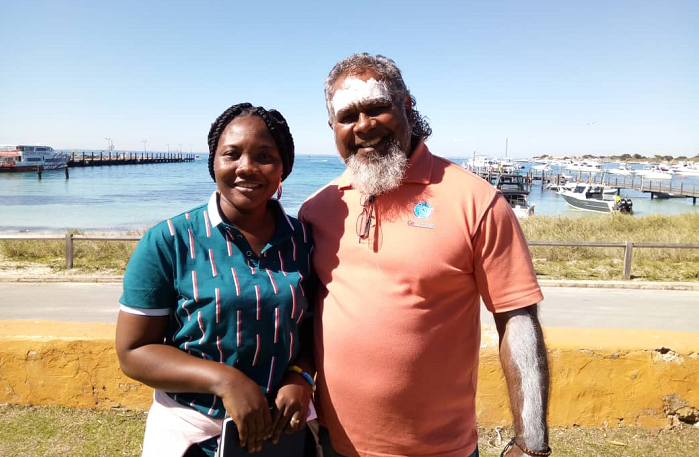 The reporter in a photograph with Mr Walter McGuire descendant of the original owners of the land