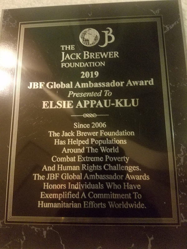Jack Brewer Foundation honors Water Governance Specialist, Mrs Elsie Eseenam Jack Brewer Foundation honors Water Governance Specialist, Mrs Elsie Eseenam