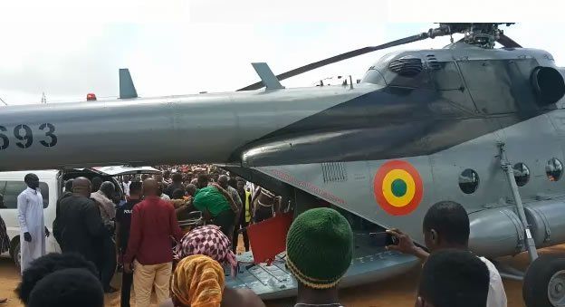 The military helicopter that airlifted the minister and other injured persons to the 37 Military Hospital 