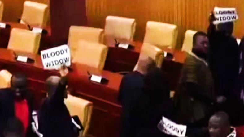 Members of Parliament (MPs) from the Minority side who displayed placards during the swearing-in of the MP for Ayawaso West Wuogon, Madam Lydia Seyram Alhassa