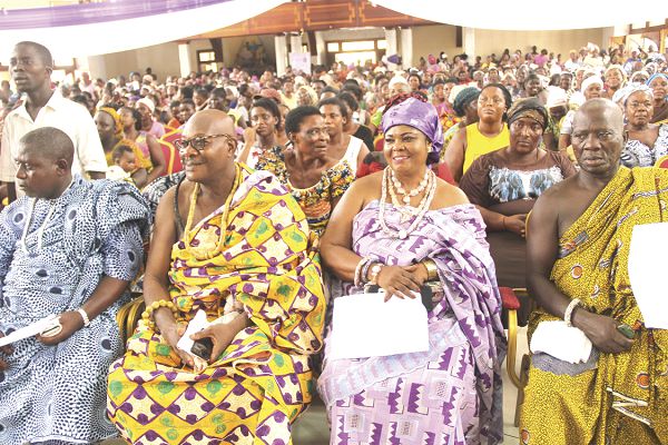  Mrs Rebecca Akufo-Addo (inset), the First Lady, addressing participants at the launch of the girl school dropouts project. Pictures: EDNA ADU-SERWAA