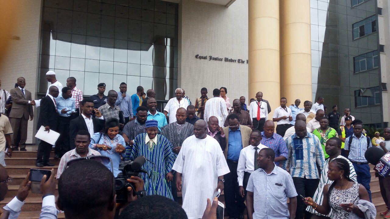 Some bigwigs of the NPP who were in court on Monday including C.K. Tedam leaving the court premises in a celebratory mood. PICTURES BY EMMANUEL EBO HAWKSON