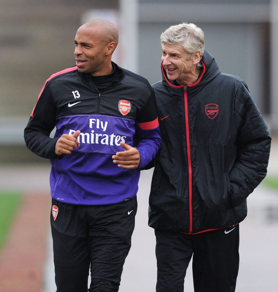 Arsenal legend Henry with boss Wenger at club’s London Colney training ground