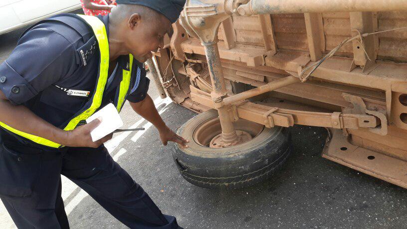 One of the worn-out tyre