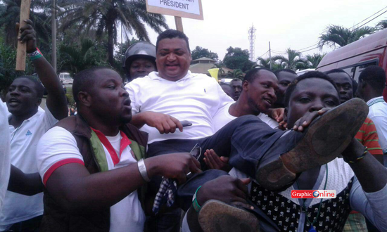 youth march in ksi2 Copy Joseph Yammin, former Deputy Ashanti Regional Minister carried shoulder high