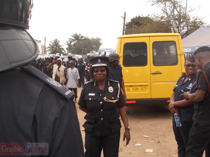 Director General of Administration of the Police Service, Commissioner of Police (COP) Rose Bo-Atinga (middle)