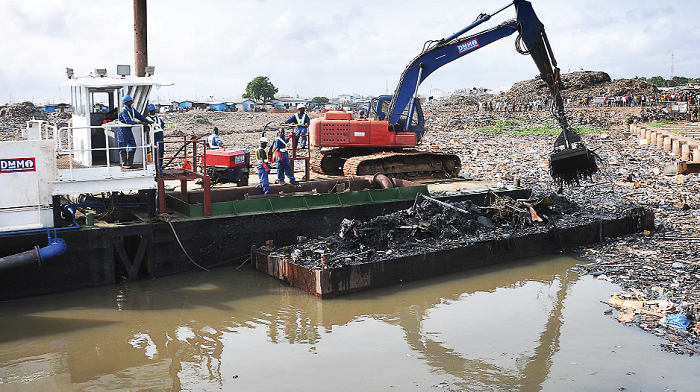 A dredging machine at work at the Korle Lagoon