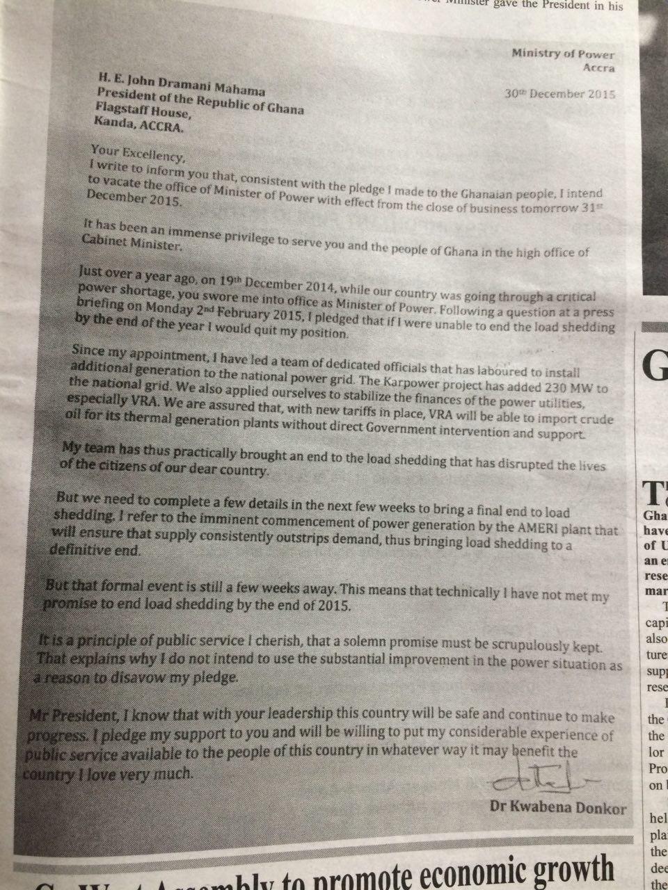 kwabena donkor resignation letter