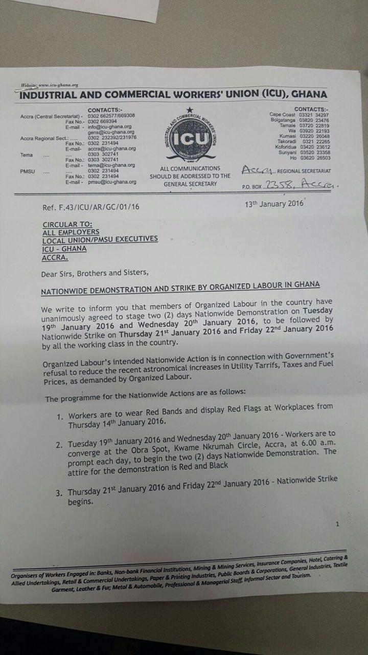 organise labout letter to strike