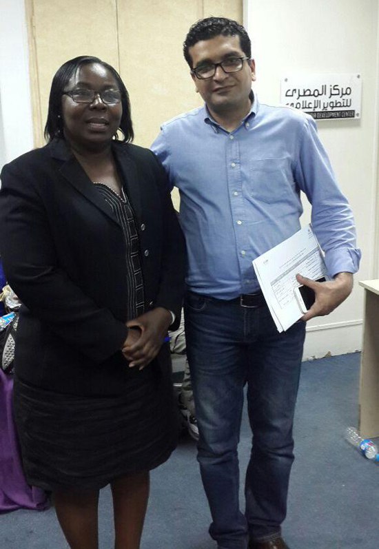 Miss Kate Baaba Hudson of Daily Graphic with the General Manager of Almasry Al Youm newspaper, Mr Fathy Abo Hatab 