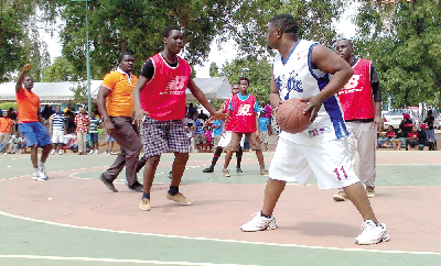 A basketball match between the Youth  Church and Choir Dept.