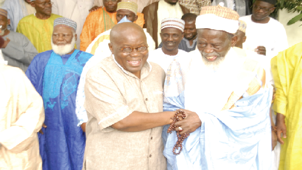 Nana Akufo-Addo (left) interacting with Chief Imam, Sheikh Osmanu Sharubutu during his courtesy call on him  at his residency at Nima in Accra. Picture: Samuel Adjei-Boateng.
