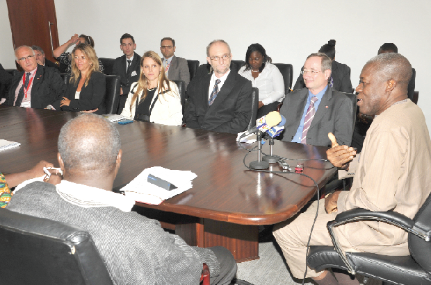 Vice-President Kwesi Amissah-Arthur addressing the Austrian business delegation at the Flagtstaff House in Accra. Picture: EBOW HANSON