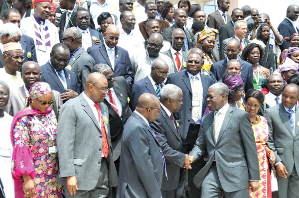  • Vice-President Kwesi Amissah-Arthur interacting with participants after the opening session of the 6th Africa Agricultural Science Week  and FARA General Assembly at the AICC. Picture: EBOW HANSON