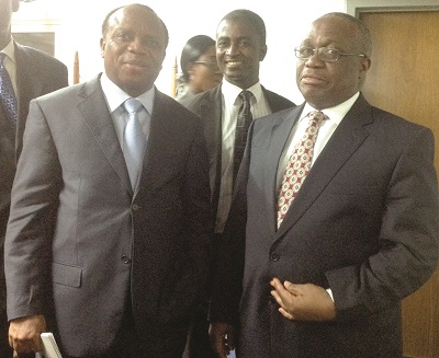  Dr Henry Wampah (right), the Governor, and Dr Millison Narh, the Deputy Governor, both of the BoG, after the press briefing.