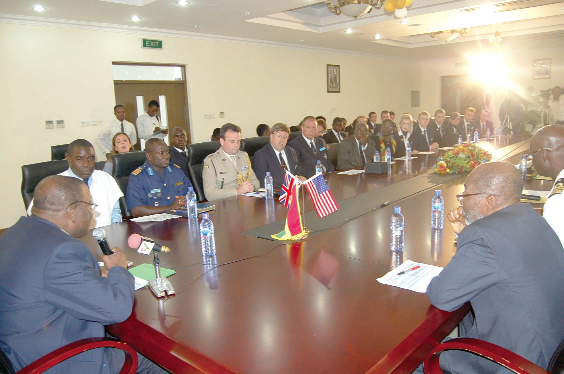 Mr Mark Owen Woyongo, Minster of Defence, briefing the international delegate that paid a courtesy call on him. Picture Emmanuel Asamoah Addai.