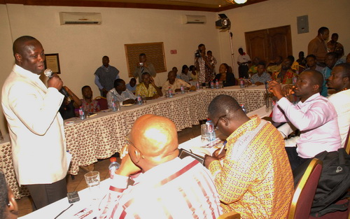 Mr Emmanuel Armah-Kofi Buah (standing), Minister of Energy and Petroleum, interacting with participants during an Editors forum in Accra. Picture: Samuel Adjei-Boateng.