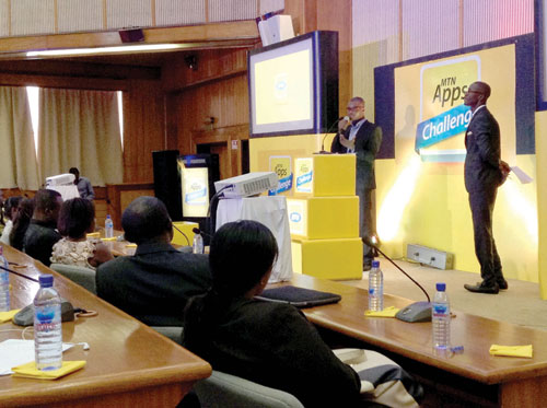 • Mr Abdul-Latif Issahaku, Innovations Manager of MTN Ghana throwing light on the competition. Picture: Charles Benoni Okine