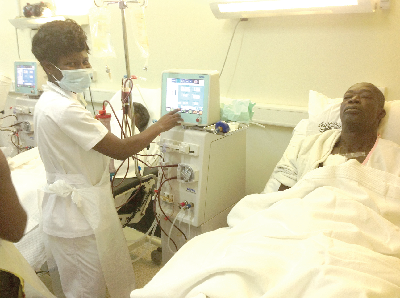 A nurse attending to a patient at the new dialysis centre in Cape Coast. 
