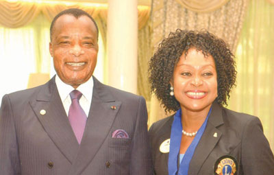 Lion Gloria Esi Lassey in a picture with President Denis Sassou Ngueso during visit to Congo