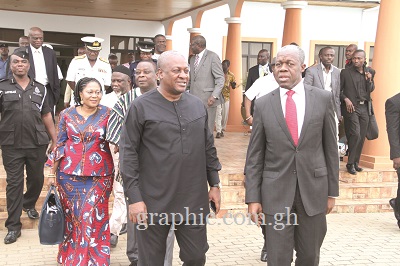 • Vice-President Kwesi Amissah-Arthur seeing off President Mahama at the KIA. With them are Mrs Lordina Mahama, First Lady and Mr Mark Woyongo (partly covered), Minister of Defence. Picture: EBOW HANSON